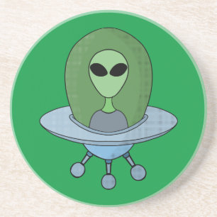 Dessous De Verre En Grès Alien dans son petit vaisseau spatial