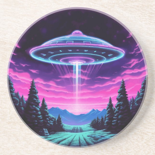 Dessous De Verre En Grès Alien vaisseau spatial rétro futuriste (Devant)