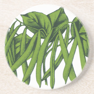 Dessous De Verre En Grès Aliments Vintage, Haricots Verts Biologiques Légum