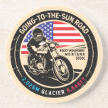 Dessous De Verre En Grès Aller à la moto Sun Road Montana<br><div class="desc">Aller-au-Soleil Road fait dans un emblème vintage,  de style en détresse. Il s'agit d'une célèbre route pittoresque située dans le Montana et le parc national des Glaciers.</div>