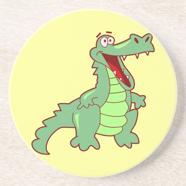 Dessous De Verre En Grès Alligator debout heureux de bande dessinée (Devant)