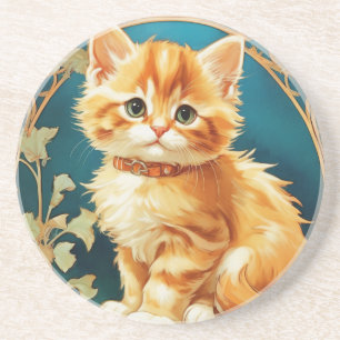Dessous De Verre En Grès Alphonse Mucha Art Nouveau Chat