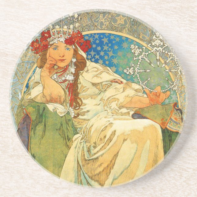 Dessous De Verre En Grès Alphonse Mucha Art Nouveau Princesse Hyacinth (Devant)
