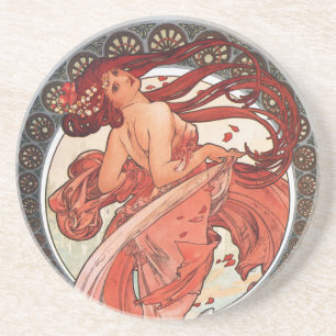Dessous De Verre En Grès Alphonse Mucha Dance 1898 Art Nouveau Vintage