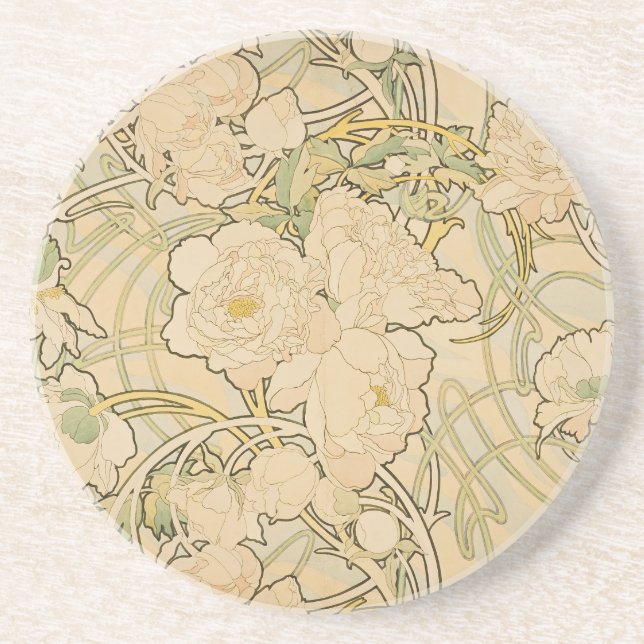 Dessous De Verre En Grès Alphonse Mucha Peonies Peony Roses Fawn 1897 (Devant)