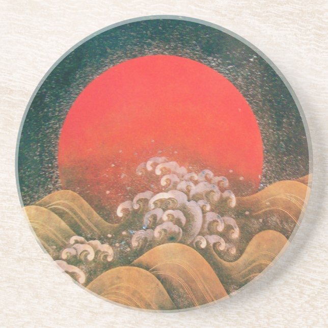 Dessous De Verre En Grès AMATERASU, SOLEIL GODDESS rouge brun noir (Devant)