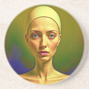 Dessous De Verre En Grès Âme de porcelaine craquée - Portrait coloré