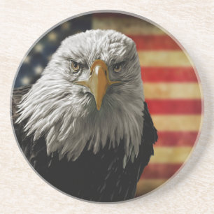 Dessous De Verre En Grès American Bald Eagle on Grunge Flag