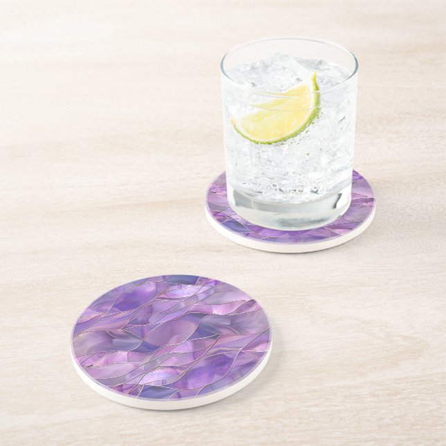 Dessous De Verre En Grès Améthyste Éthérée Élégante Abstrait Violet (Côté)