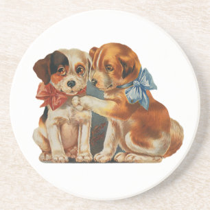 Dessous De Verre En Grès Amour de chiot vintage pour la Saint-Valentin, deu