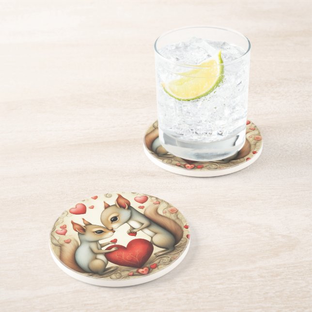 Dessous De Verre En Grès Amour des écureuils 1 (Côté)