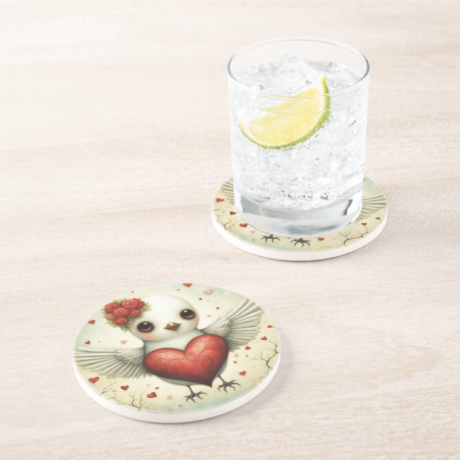 Dessous De Verre En Grès Amour des oiseaux 2 (Côté)