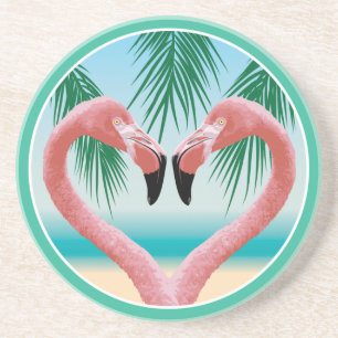 Dessous De Verre En Grès Amour du Flamant rose (Saint-Valentin tropical)