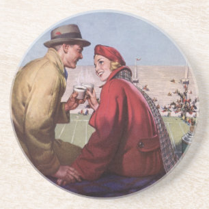 Dessous De Verre En Grès Amour et romance vintage, couple au match de footb