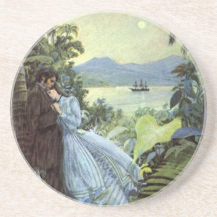 Dessous De Verre En Grès Amour et romance vintage, vue tropicale romantique