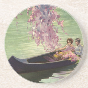Dessous De Verre En Grès Amour vintage et romance, Balade en canoë romantiq