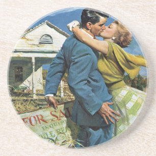 Dessous De Verre En Grès Amour vintage et romance Nouveaux mariés Acheter P