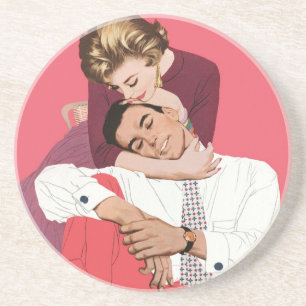 Dessous De Verre En Grès Amour vintage et romance, Nouveaux mariés en rose