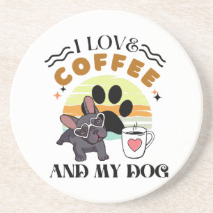 Dessous De Verre En Grès Amoureux de café - J'aime le café et mon chien