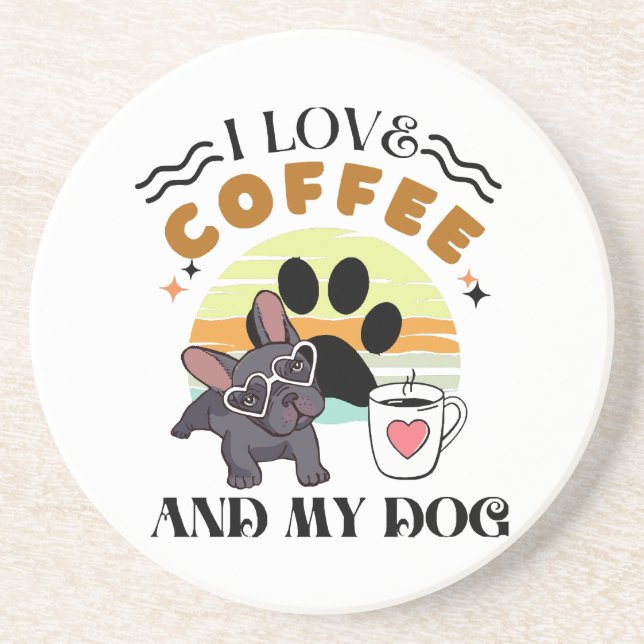 Dessous De Verre En Grès Amoureux de café - J'aime le café et mon chien (Devant)