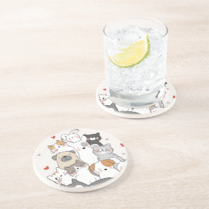 Dessous De Verre En Grès Amoureux des animaux Kawaii