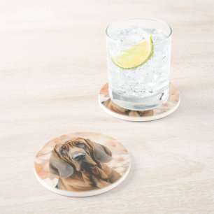 Dessous De Verre En Grès Amoureux du chien Bloodhound et Fleurs de Pêcher e