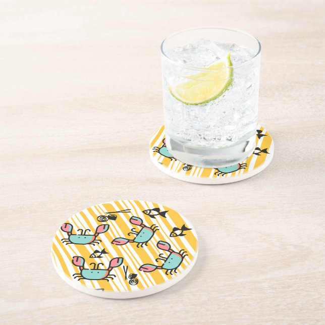 Dessous De Verre En Grès Amusant crabe de mer poisson  (Côté)