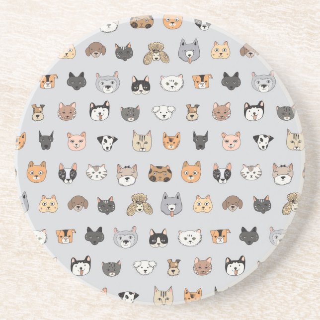 Dessous De Verre En Grès Amusement animal : Chiens de chats Doodle Mix (Devant)