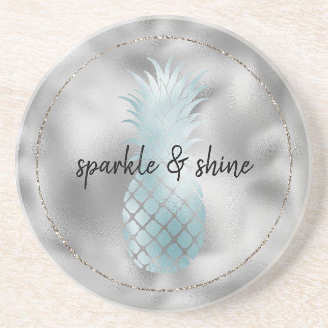 Dessous De Verre En Grès Ananas Aqua Silver Glam Glitz (Devant)