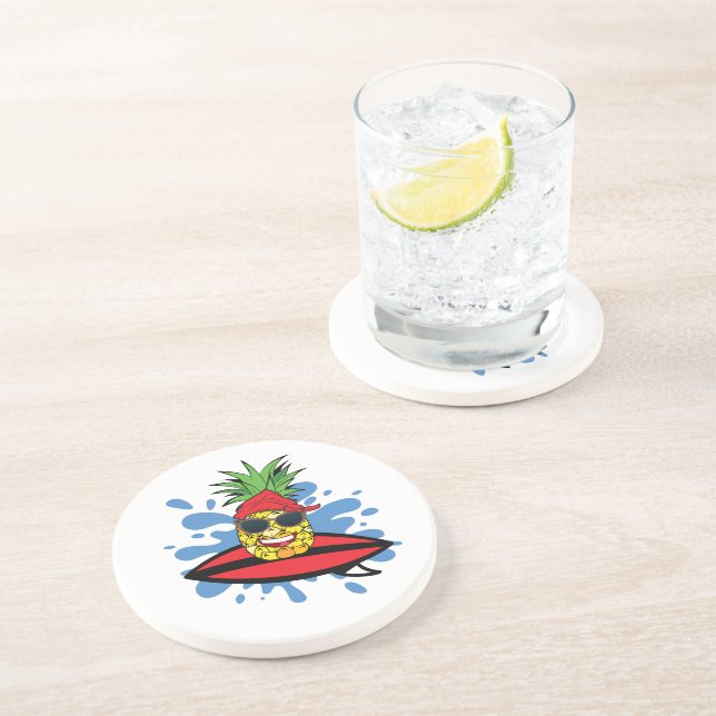 Dessous De Verre En Grès Ananas de surf drôle (Côté)