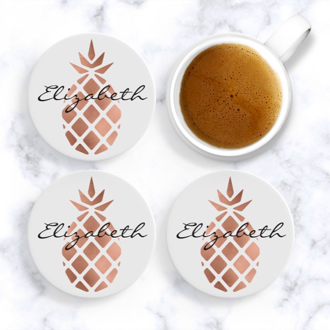 Dessous De Verre En Grès Ananas en feuille d'or rose (Créateur téléchargé)