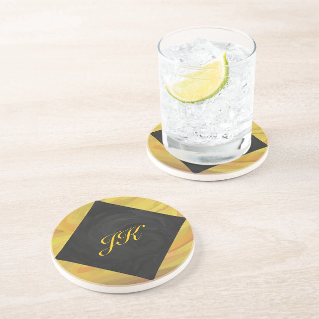 Dessous De Verre En Grès Ananas et Monogramme noir (Côté)