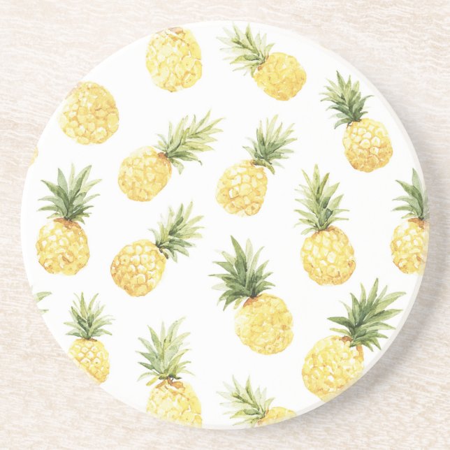 Dessous De Verre En Grès Ananas Jaunes Tropicaux (Devant)