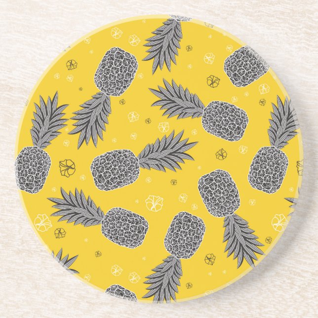 Dessous De Verre En Grès Ananas Sur Or (Devant)