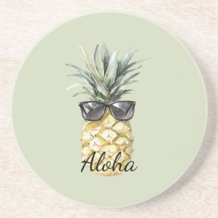 Dessous De Verre En Grès Ananas Tropical Aloha avec Lunettes de Soleil