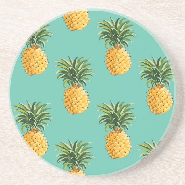 Dessous De Verre En Grès Ananas tropicaux sur Teal (Devant)