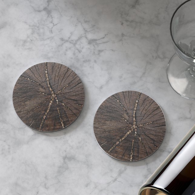 Dessous De Verre En Grès Ancien arbre en tranches de bois (Créateur téléchargé)