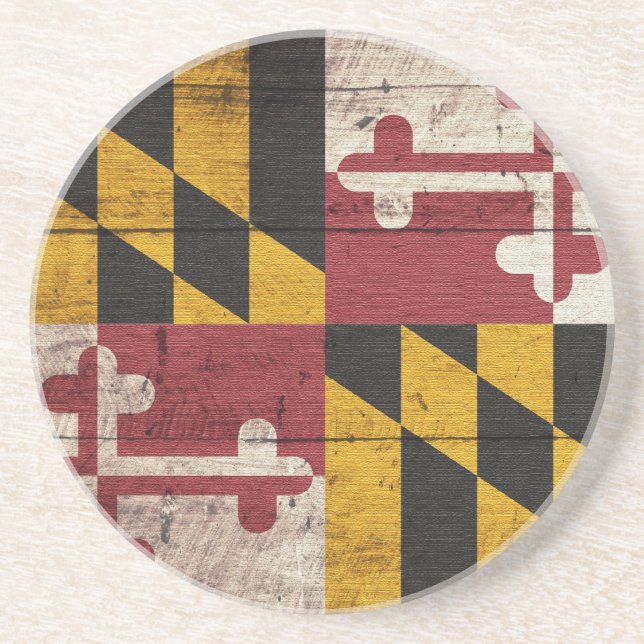 Dessous De Verre En Grès Ancien drapeau du Maryland en bois (Devant)
