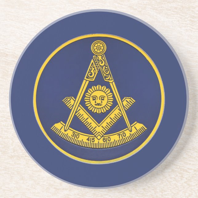 Dessous De Verre En Grès Ancien Maître Freemason Carré et Compass Masonic (Devant)