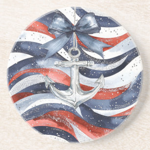 Dessous De Verre En Grès Ancre de bow rouge blanc bleu nautical
