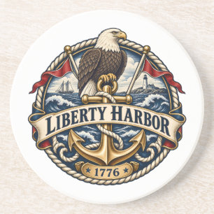Dessous De Verre En Grès Ancre ronde en grès de Liberty Harbor Eagle