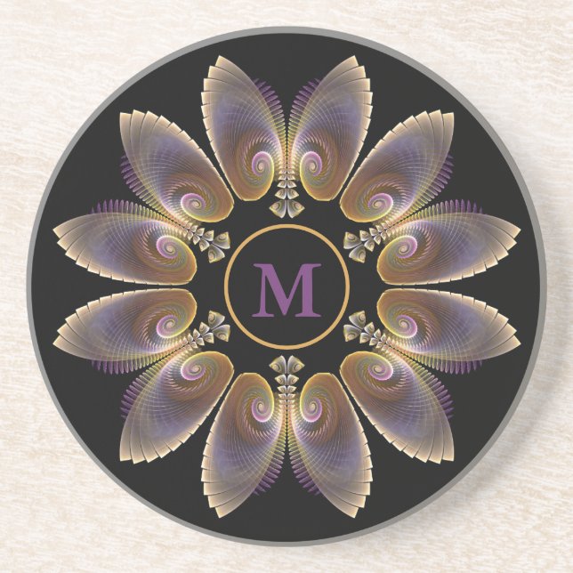 Dessous De Verre En Grès Ange Abstraite ailes Mandala Monogramme fractal (Devant)