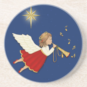 Dessous De Verre En Grès Ange de trompette et étoile de Noël