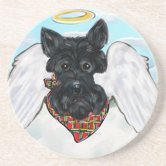 Dessous De Verre En Grès Ange Terrier Écossais Noir (Devant)