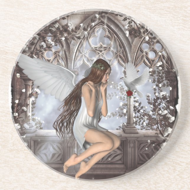 Dessous De Verre En Grès Angel et sa colombe (Devant)