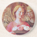 DESSOUS DE VERRE EN GRÈS ANGEL WITH ROSES<br><div class="desc">Italian late medieval masterpiece from Fra Beato Angelico - Detail of the Perugia Triptych 1437 .Italy Tempera and golden foil., Two angels with gold wings holding a rose basket, </div>
