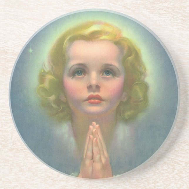 Dessous De Verre En Grès Angelic Blond Girl with Halo and Stars Praying (Devant)