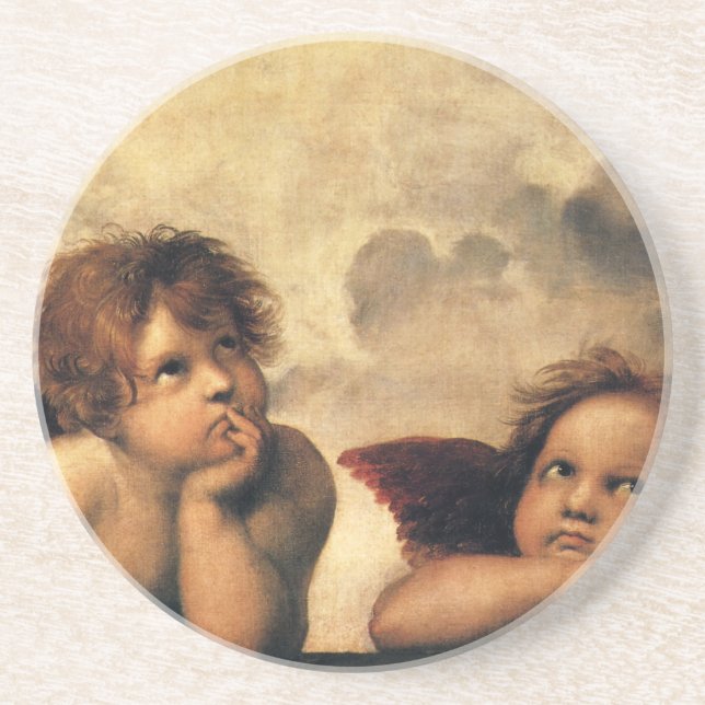 Dessous De Verre En Grès Anges de la Madone Sixtine par Raphaël Sanzio (Devant)