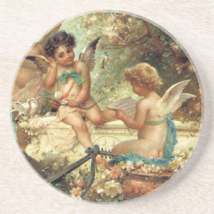 Dessous De Verre En Grès Anges musiciens par Hans Zatzka, Art fin victorie