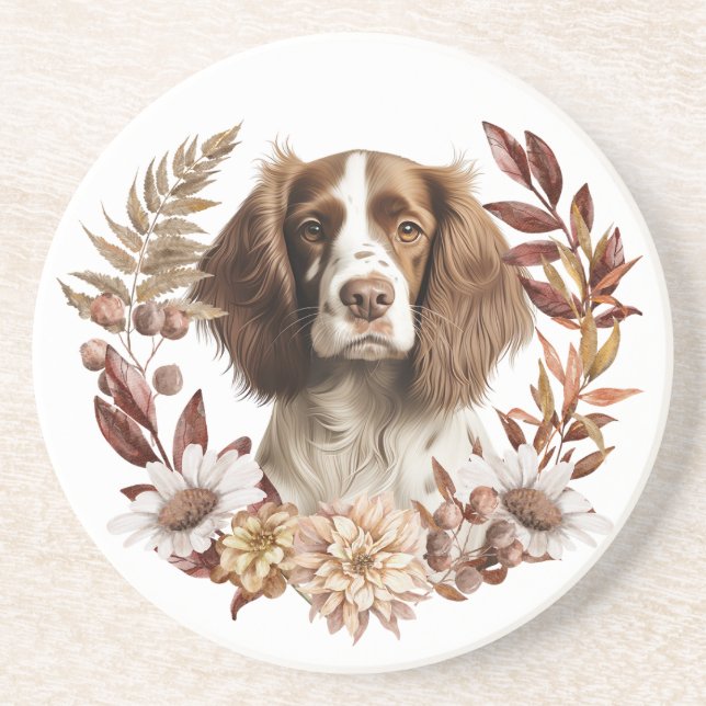Dessous De Verre En Grès Anglais Springer Spaniel Chien Automne Wreath (Devant)